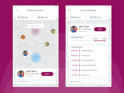 Selecting Provider booking delivery map pick pick up select time timeline