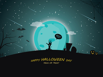 Trick or treat art bats design dribbble halloween halloween party horror art illustraion illustrator moon pumpkins sky skyline trick or treat vector