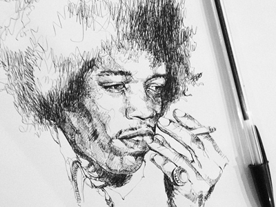 Jimi Hendrix bic ink music portrait
