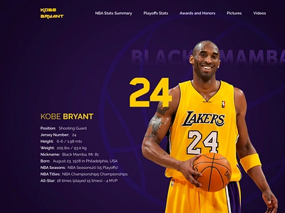 Player Profile - Kobe Bryant app basketball branding creative dailyui design kobe bryant kobebryant sport sports ui ux web