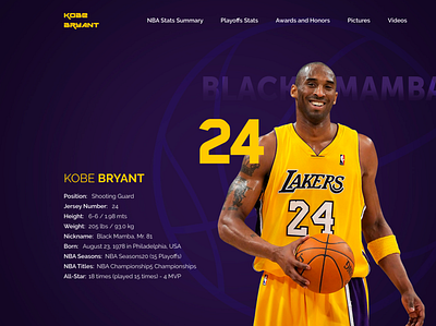 Player Profile - Kobe Bryant app basketball branding creative dailyui design kobe bryant kobebryant sport sports ui ux web
