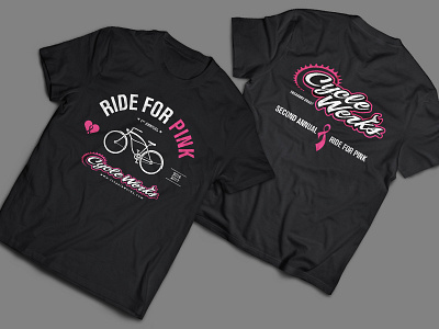 Ride For Pink T-Shirt. Front and Back breast cancer charity design illustration non profit t shirt typography
