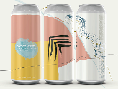 Structural Damage Hazy IPA - Ronin Fermentation Project beer branding can craft beer design label mockup packaging painting