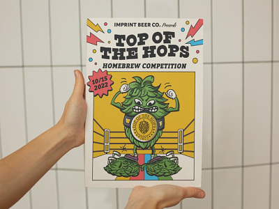 Top Of The Hops Poster for Imprint Beer Co. beer brewing cartoon design homebrew illustration poster
