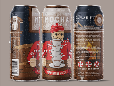 Peppermint Mocha Breakfast with Churchill Stout - War Horse beer beer label beer label design can label design christmas churchill coffee design holidays illustration label design mocha peppermint snow winston churchill winter xmas