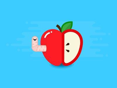 Apple apple cute design flat food fruit healthy icon illustration worm