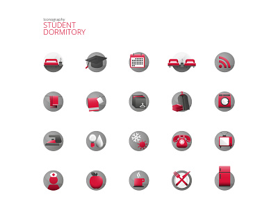 Student dormitory icon set dormitory duotone flat flatdesign hotel icon icon set illustrator services signage vector