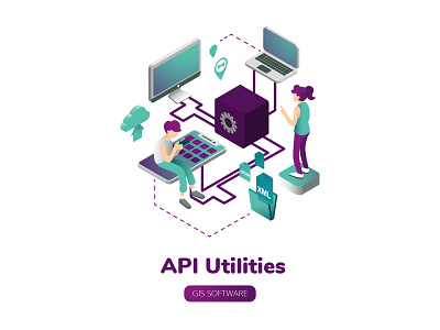 API Utilities api gis illustration isometric map people software