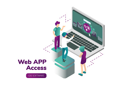 Web APP Access app gis isometric illustration map people software technology web