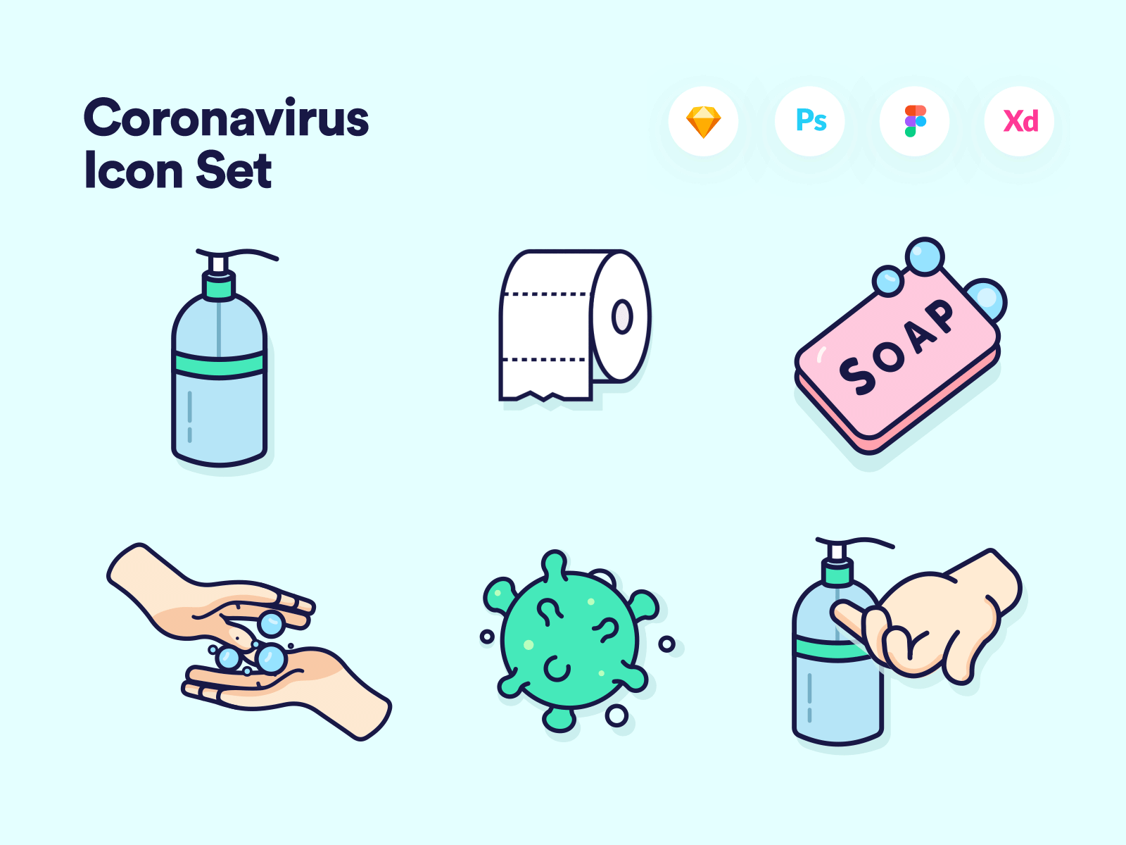 Coronavirus Animated Icon Set animated animated icon set corona corona virus coronavirus hand sanitizer hand washing icon sets icons sets soap toliet paper virus viruses
