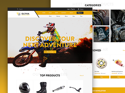 B2B Ecommerce Website design ecommerce home interface motorcycle parts products supplies ui ux website yellow