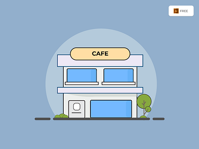 Cafe Illustration Flat Design - Freebies adobe illustrator cafe city illustration flat design flat illustration free freebies graphic design illustration inspiration vector vector illustration