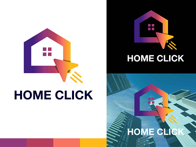 Home click logo purple yellow gradient. Home search logo