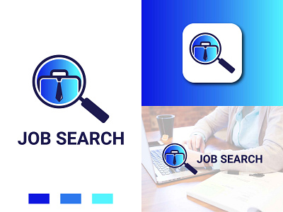 Job search logo design blue and sky color gradient. corporate