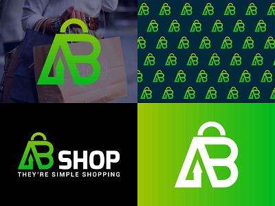 AB letter shopping bag logo with green gradient