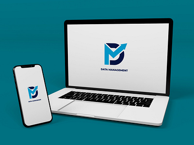 DM letter data management logo with blue and sky color