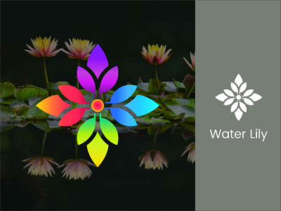 Water lily purple blue green red gradient logo