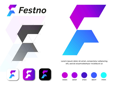 F letter logo blue and purple color gradient