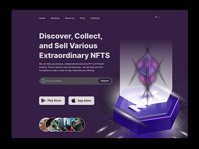 Dark website header design for NFT animation creative dark header design illustration nft ui ux vector website