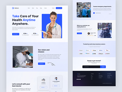 Medical health landing page design branding interactiondesign interface landing page logo mobile apps ui uiux user experience user interface