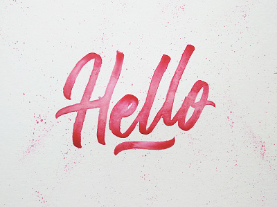 Hello Dribbble brushpen calligraphy hand lettered handmade hello lettering pink type watercolor