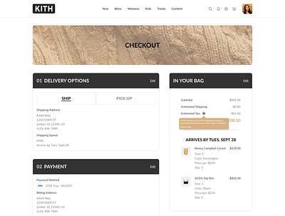 KITH's Checkout Page ui