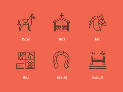 Horse Riding Icons design equestrian horse riding icon icon design icon set iconography illustration line outline ranch stable ui vector