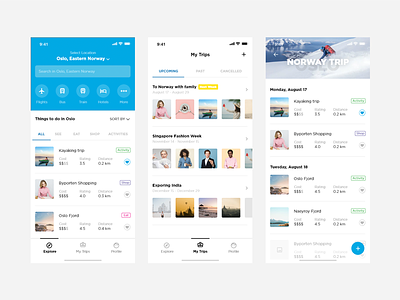Travel App UI Concept appdesign blue iosdesign iphonex minimal modern travelapp uidesign white