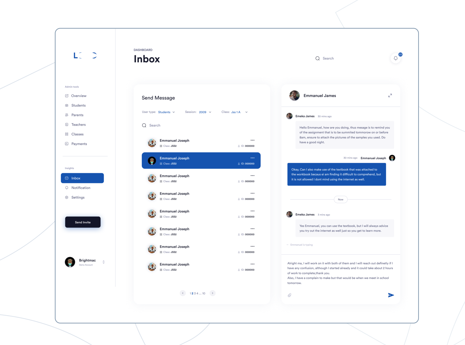 Inbox - School Management App by Bright Mba on Dribbble