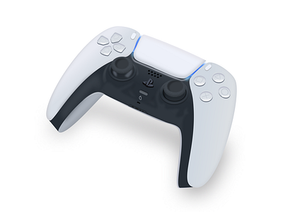 Realistic game console of the new generation Playstation 5 in vector.  Realistic Dualsenses ps5 gamepad in vector. on a blue background. Stock  Vector