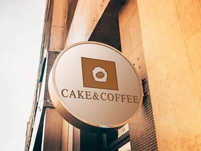 Cake and coffee logo on a sign :) brown cafe coffee logo logodesign sign wallsign