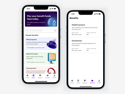 Employee perks and benefits store design minimal mobile ui ui