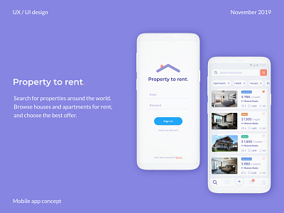 Property to rent - Mobile app concept android apartment design booking booking app hotels interface ios mobile mobile app mobile design mobile ui property property search rent ui ux web