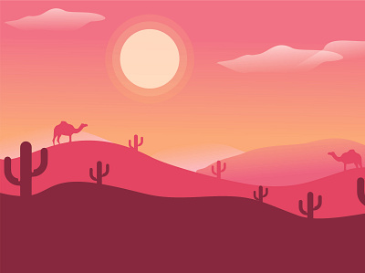 Desert camel desert design fireart studio illustration oasis orange sun sunrise sunset vector vector illustration