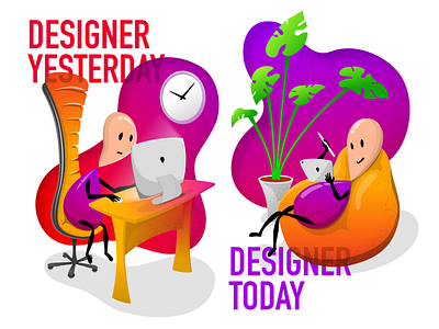 Illustration of the today's designer affinity affinitydesigner apple art blobs designer flat illustration imac ipad vs work workplace