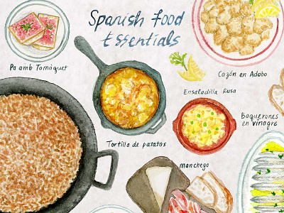 Editorial Illustration | Spanish Food Essentials editorial editorial art editorial illustration food food illustration magazine illustration watercolor watercolor illustration