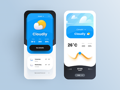 Hawa - Weather app 3d android app app application clean design flat illustration iphone app mobile ui ux weather