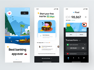 Pixel 💸 - Bank app android app app application clean design illustration iphone app mobile ui ux