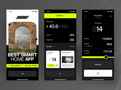 Home - Smart home app ⭐ android app app application brutalism clean dark mode design home iphone app minimalism mobile smart home ui ux