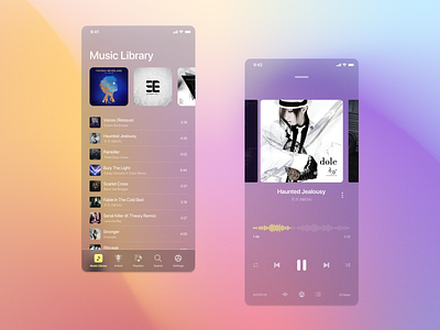 Glossy Music Player clean cover glassmorphism light light theme media media player mobile app mobile ui modern music music app music player player playing song ui design ux design