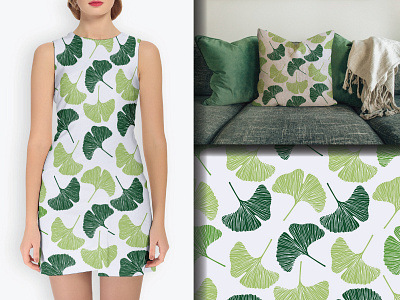 Seamless pattern green ginkgo biloba background biloba branch decorative design detail flora foliage garden ginkgo graphic green leaf leaves natural nature pattern plant seamless vector