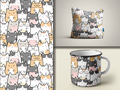 Seamless Kawaii Cute Cats Pattern