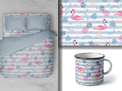 Seamless Flamingo and Pineapple Pattern