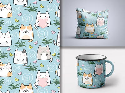 Seamless Kawaii  Cute Cats Pattern