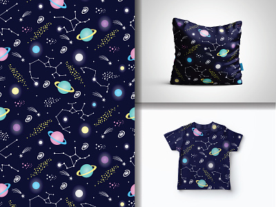 Hand drawn Seamless Constellations Pattern, Planet and Star Sky. astronomy comet constellation cosmic cosmos doodle galaxy horoscope nursery pattern planet science seamless sky space starry symbol texture vector zodiac