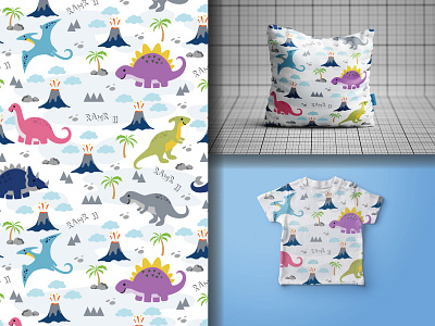 Seamless Cute Dino Family Pattern