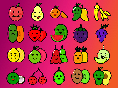 Cute fruits icon vector