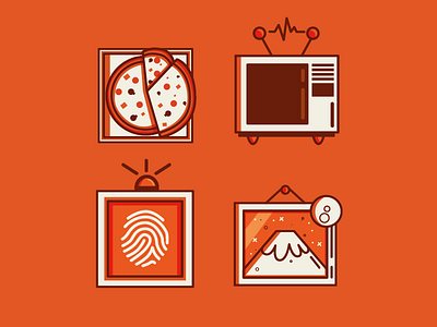 Icon art branding design fingerprint frame icon infographic pizza television vector