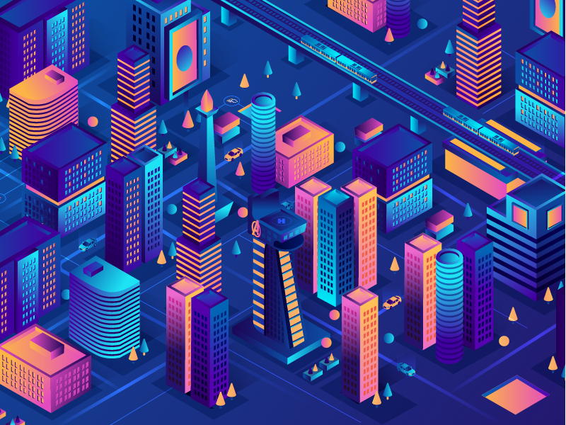 Smart City monas avenger towers cityscape building cities city gradients isometric
