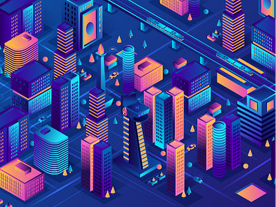 Smart City avenger towers building cities city cityscape gradients isometric monas